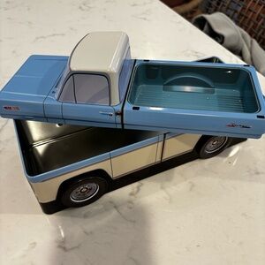 Blue and White Truck Tin Box